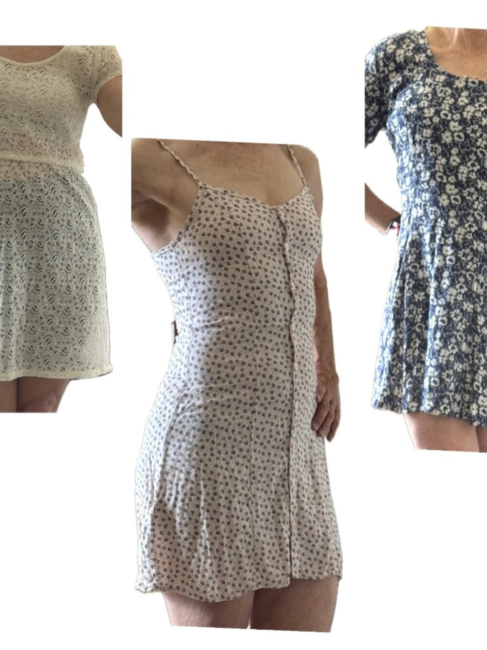 3 Summer Dresses short length: Lace, Spaghetti Cami & Flowy Loose Styles Sz S-7
